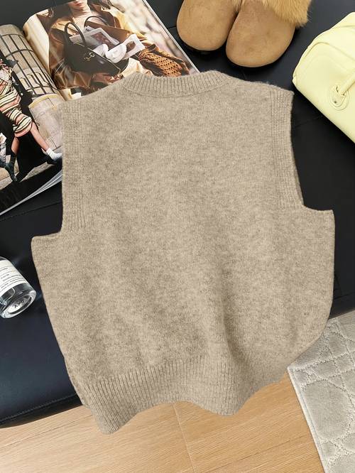 débardeur manches décontracté à col rond pour femmes, collection printemps-été, couleur , décoration latérale avec boutons en métal et fente