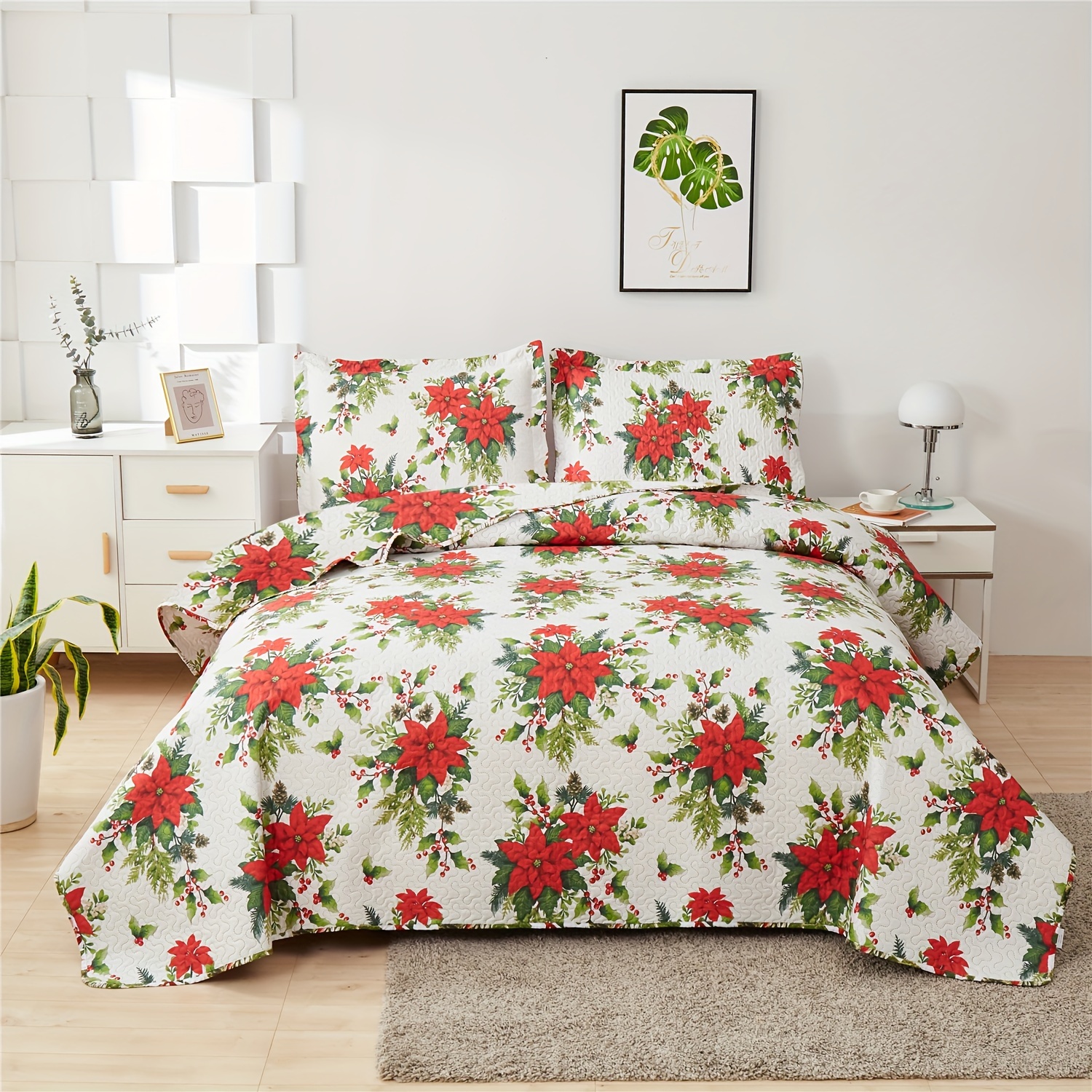 

Christmas Quilt Set Christmas Bedding Holiday Quilt Lightweight Bedspread Coverlet Xmas Quilt Set Bedding Reversible Christmas Gift Quilt