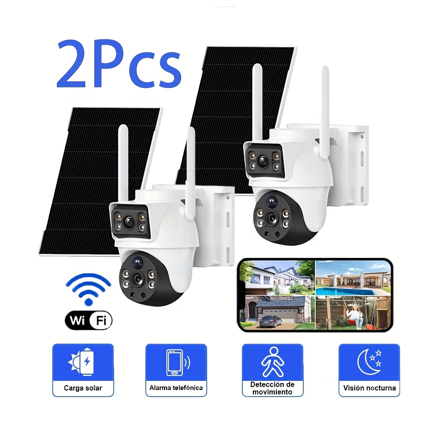 TEMU 8mp Outdoor Wireless Solar Security Camera - 4k/8mp Dual-lens , 100% Wireless Wifi, Ip65, Battery Powered, 360° Rotation And Tilt, Color Night