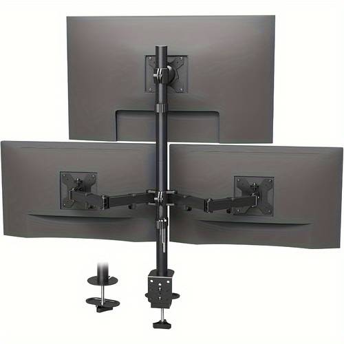 1pc iron triple monitor desk mount fits 32 and 27 screens 22lb capacity full dynamic adjustability dual mounting options integrated cable management black