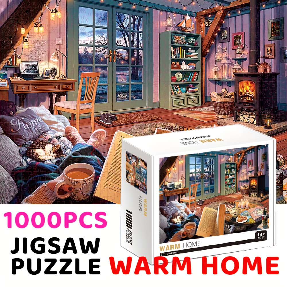 

Warm Home 1000pcs Creative Oil Painting Puzzle Decoration For Home, Cute Cats Kitty In House Room Theme Educational Toys Puzzle For New Year Gift