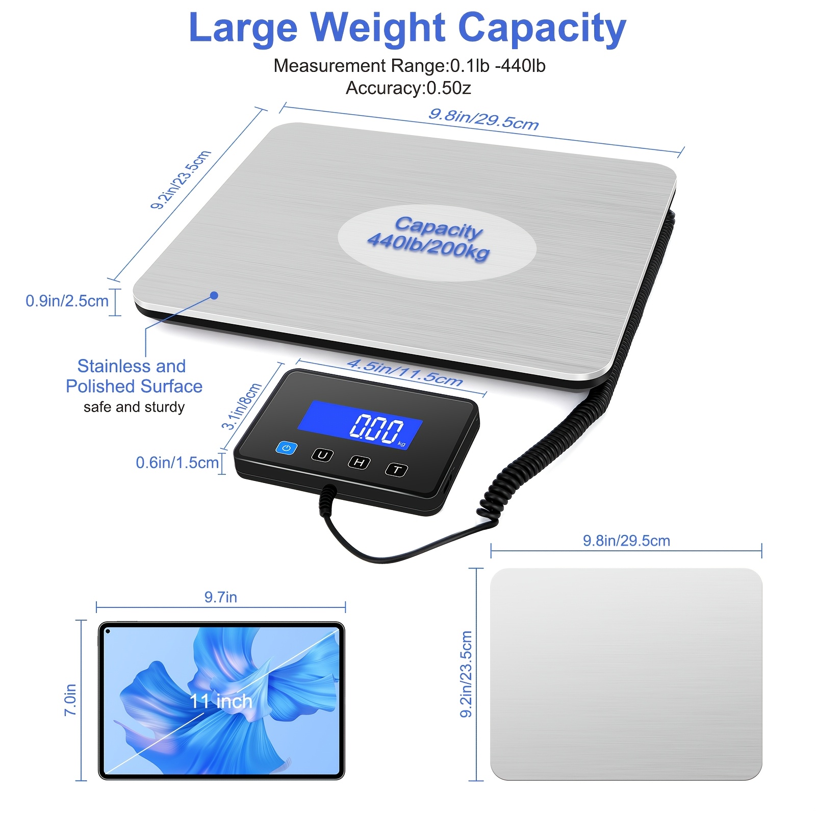 High-Precision Digital Scale for Shipping & Postal Use - 0.5oz Accuracy, Up to 440 lbs Capacity, Ideal for Small Businesses, Mail, Warehouses, and Home Use - Includes Batteries & Charging Cable 8 High-Precision Digital Scale for Shipping & Postal Use - 0.5oz Accuracy, Up to 440 lbs Capacity, Ideal for Small Businesses, Mail, Warehouses, and Home Use - Includes Batteries & Charging Cable