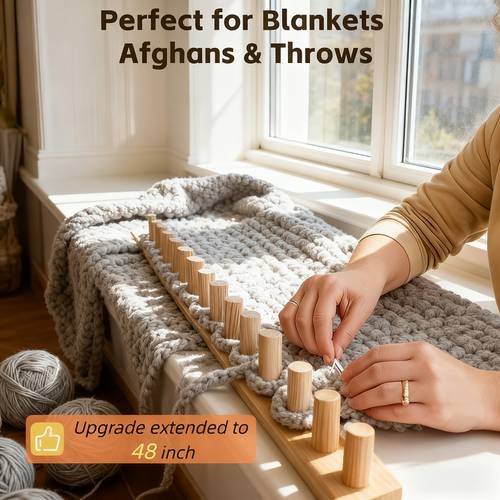 120cm 48 inch large knitting machine 4 in 1 handheld knitting a foldable and portable design no electricity required suitable for making thick blankets and scarves a beige with wooden pegs and tools