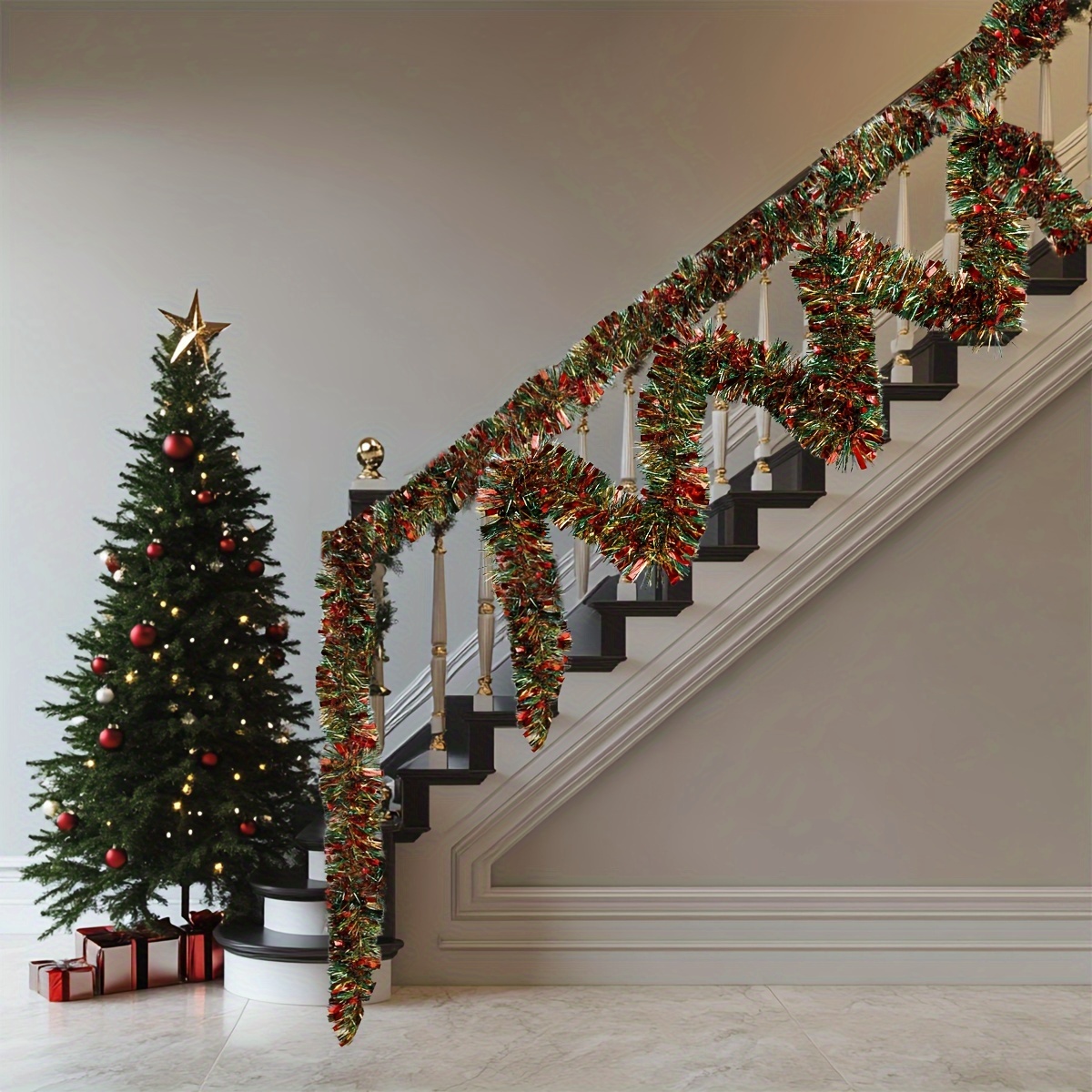 Christmas Tinsel 59 Foot Garland - Metallic Red Glitter Garland For ...