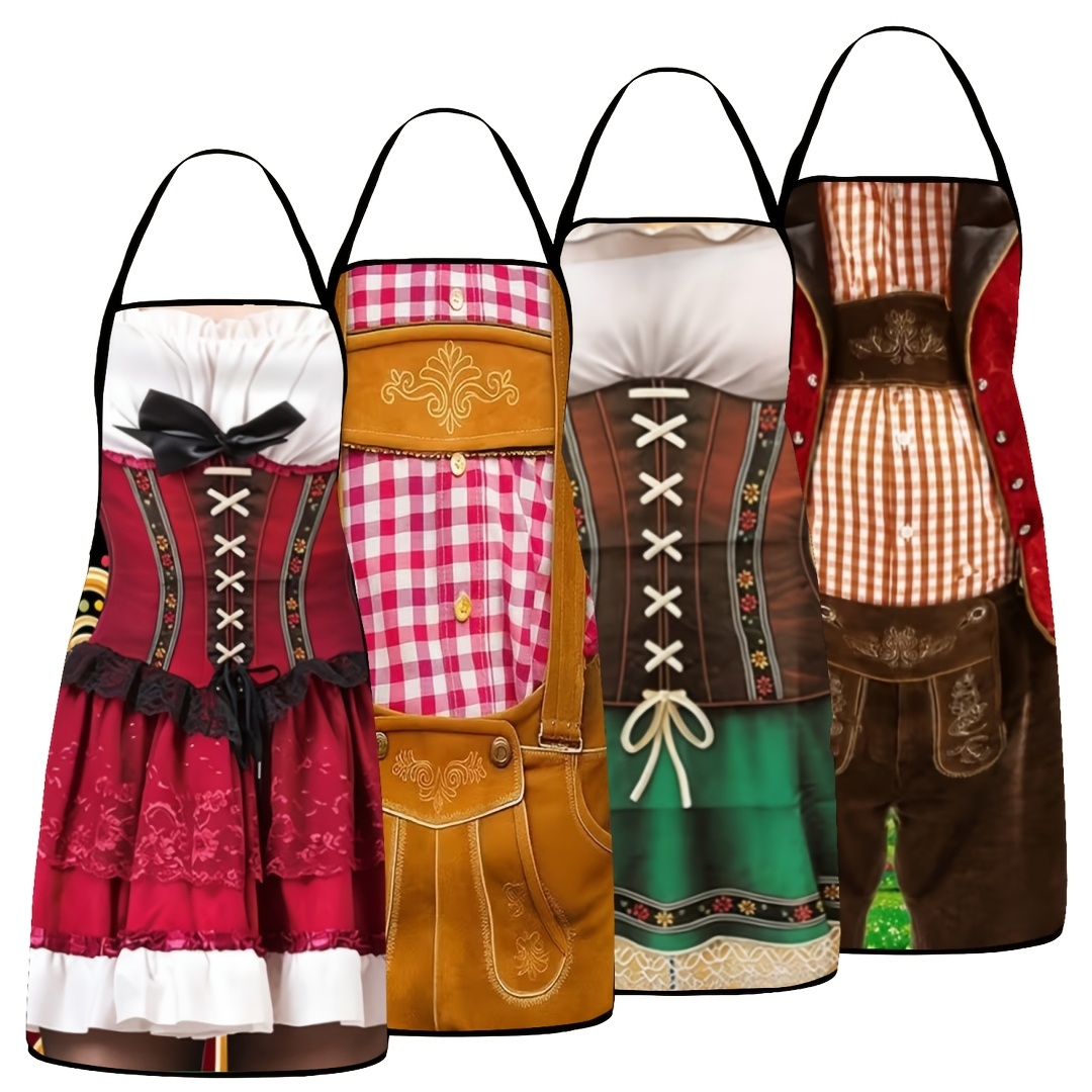 TEMU 4pcs Oktoberfest Aprons Munich Beer Festival Apron Suitable For Baking Bbq, Matching Couple Bibs For , Apron Parties, Themed Gift For Husband