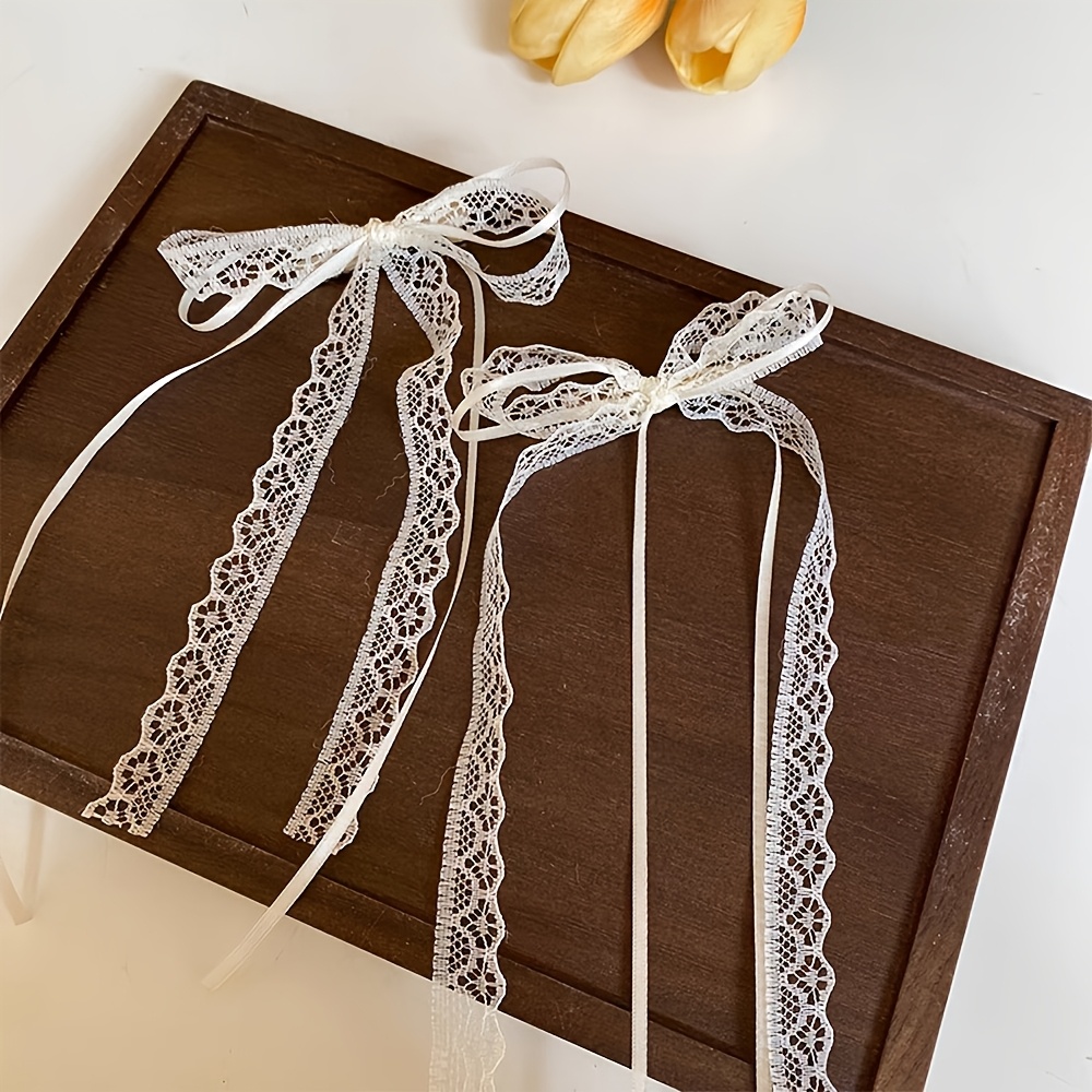 2pcs Ultra-ethereal Lace Bow Ribbon Hair Clips, Sweet Girly Duckbill Clips With Ribbons, Sensual Double Ponytail Hair Accessories For Women, Holiday Gift