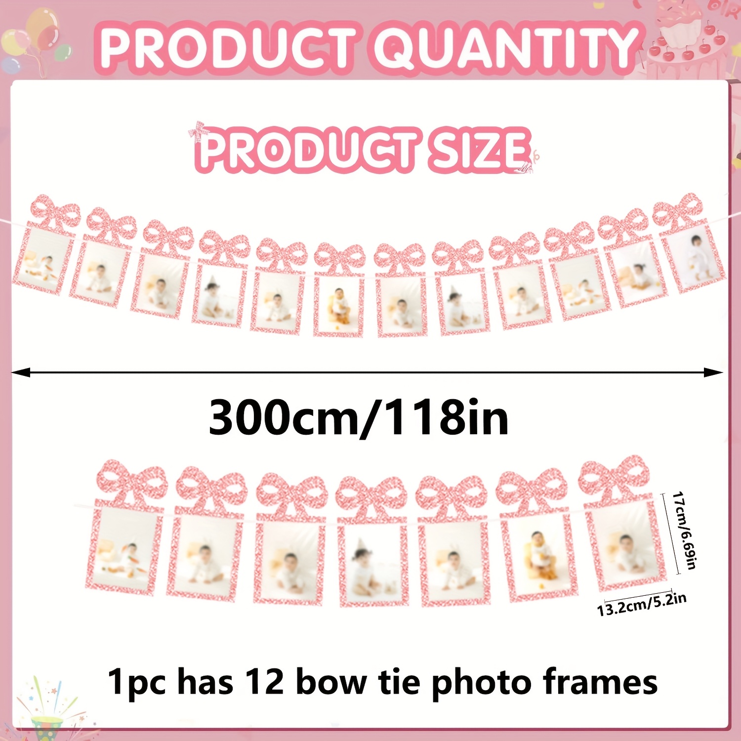 Image of 1pc, Pink Bow Photo Frame Banner, Suitable For Birthday Parties With A Bow Theme, Princess Theme, Weddings, Proposals, And Gift- Event Decorations, Can Hold 12 Photos