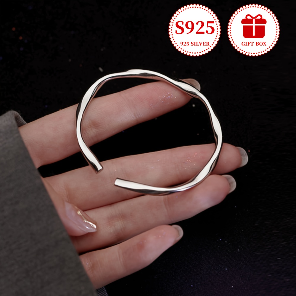 

925 Sterling Silver Twist Mobius Open Cuff Bangle Bracelet Elegant Plated Hand Bangle With Gift Box