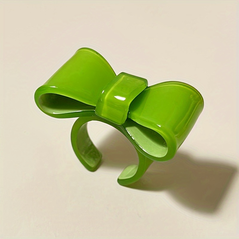 Resin Bowknot Rings Checkered Block Statement Rings for Women