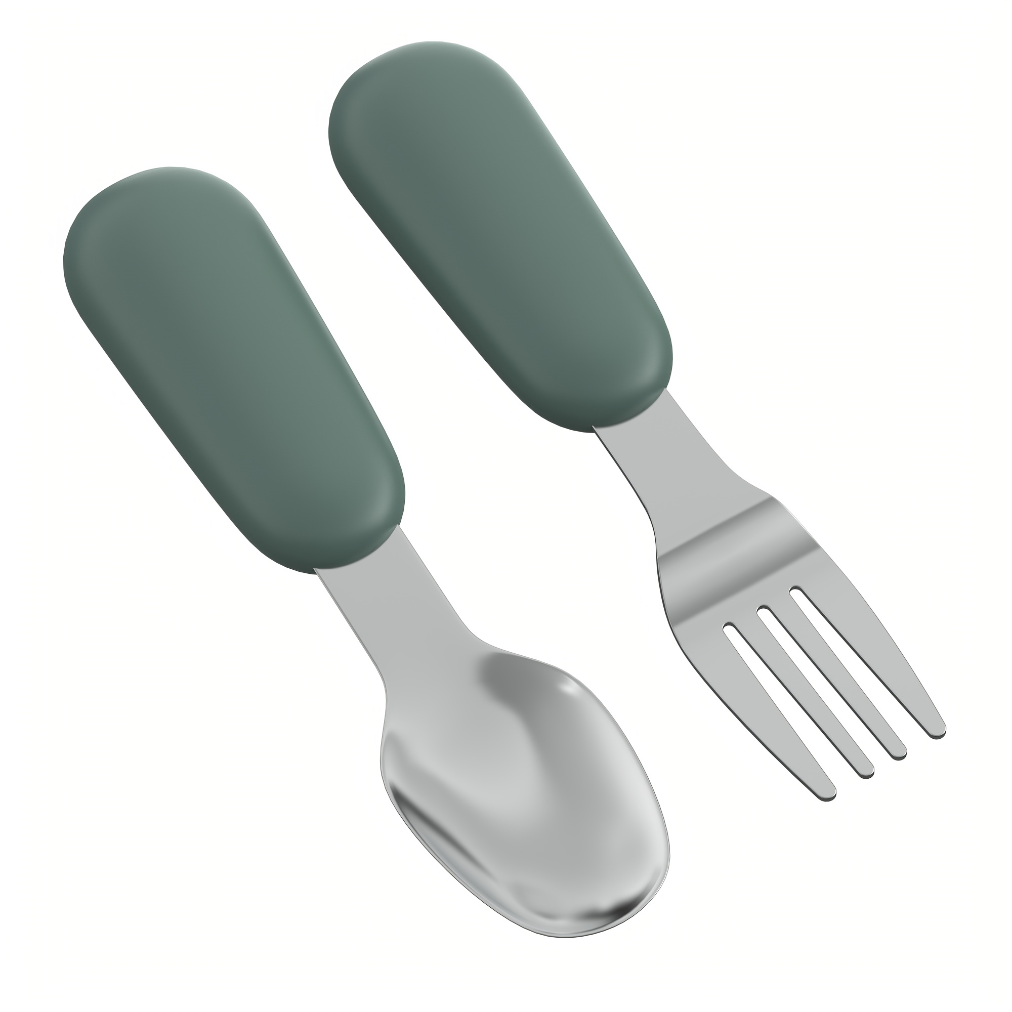 Set of 2 Stainless Steel Baby Forks and Spoons with Silicone Handles for Easy Gripping, Dishwasher Safe