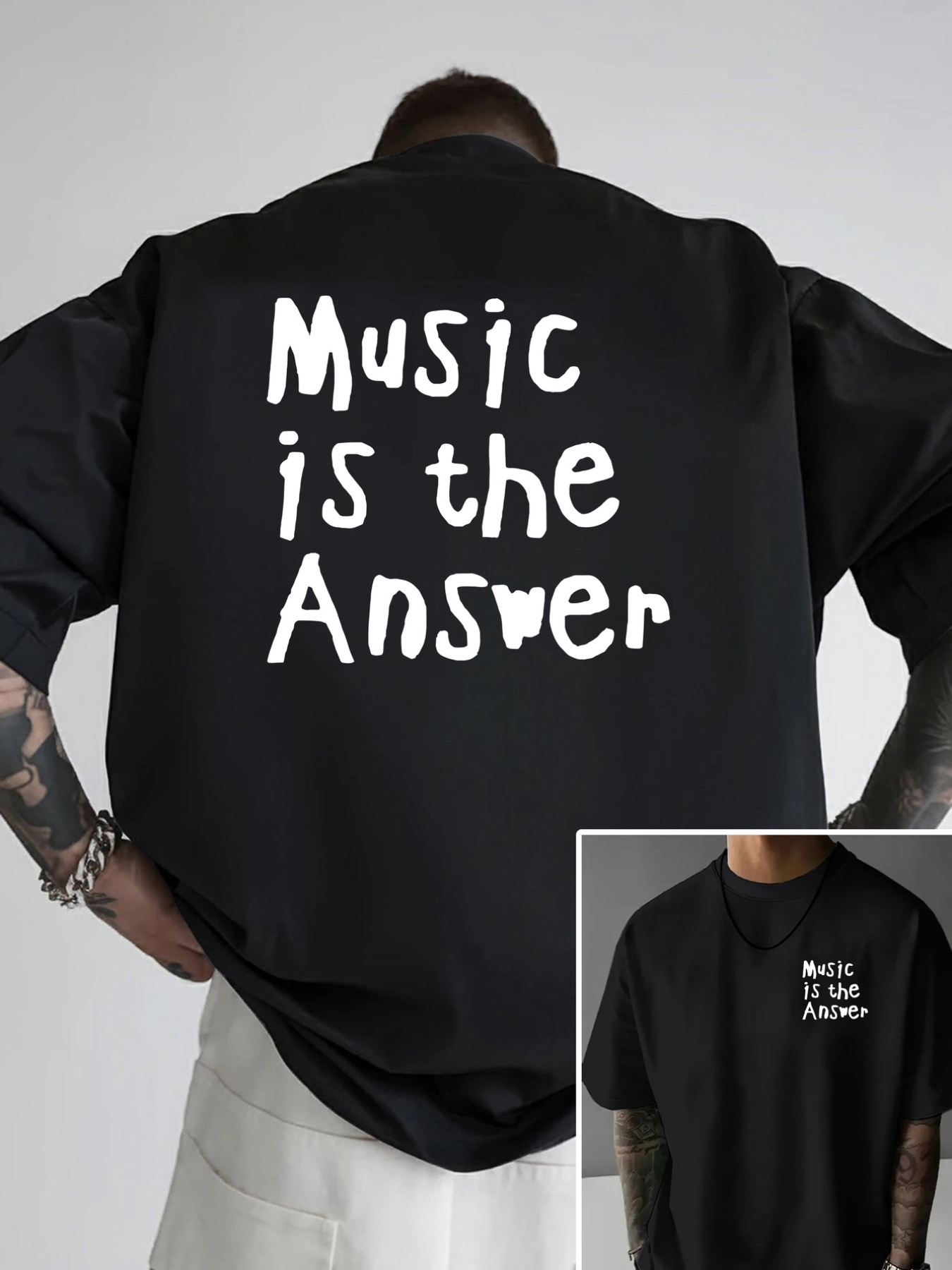 Maglietta Da Uomo In Cotone Girocollo Con Stampa Music Is Answer_voghion.com