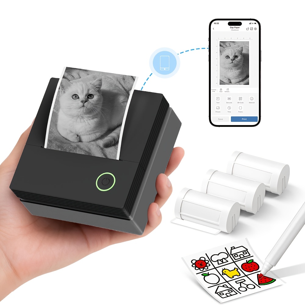 TEMU Pm290cb Pocket Sticker Printer - Inkless Wireless Mini Thermal Printer With 3 Rolls Paper, Portable For Photos, Diaries, Notes & Journal Diy,