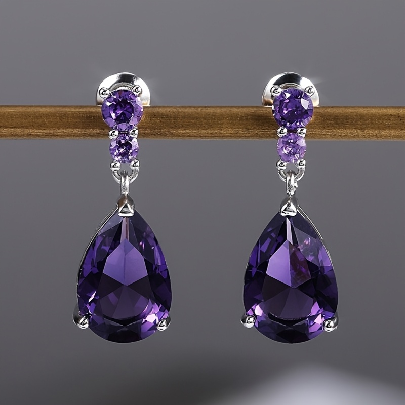 TEMU 1 Pair Women's Fashion Drop Earrings Elegant Romantic Inlaid Teardrop Synthetic Zirconia Earrings Women's Banquet Party Casual Fashion Jewelry