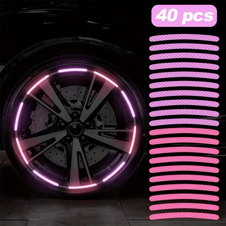 

40pcs Reflective Wheel Rim Stickers, Universal Fit, Glow In The Dark Stripes For Car Wheel Decoration, - Paper Material