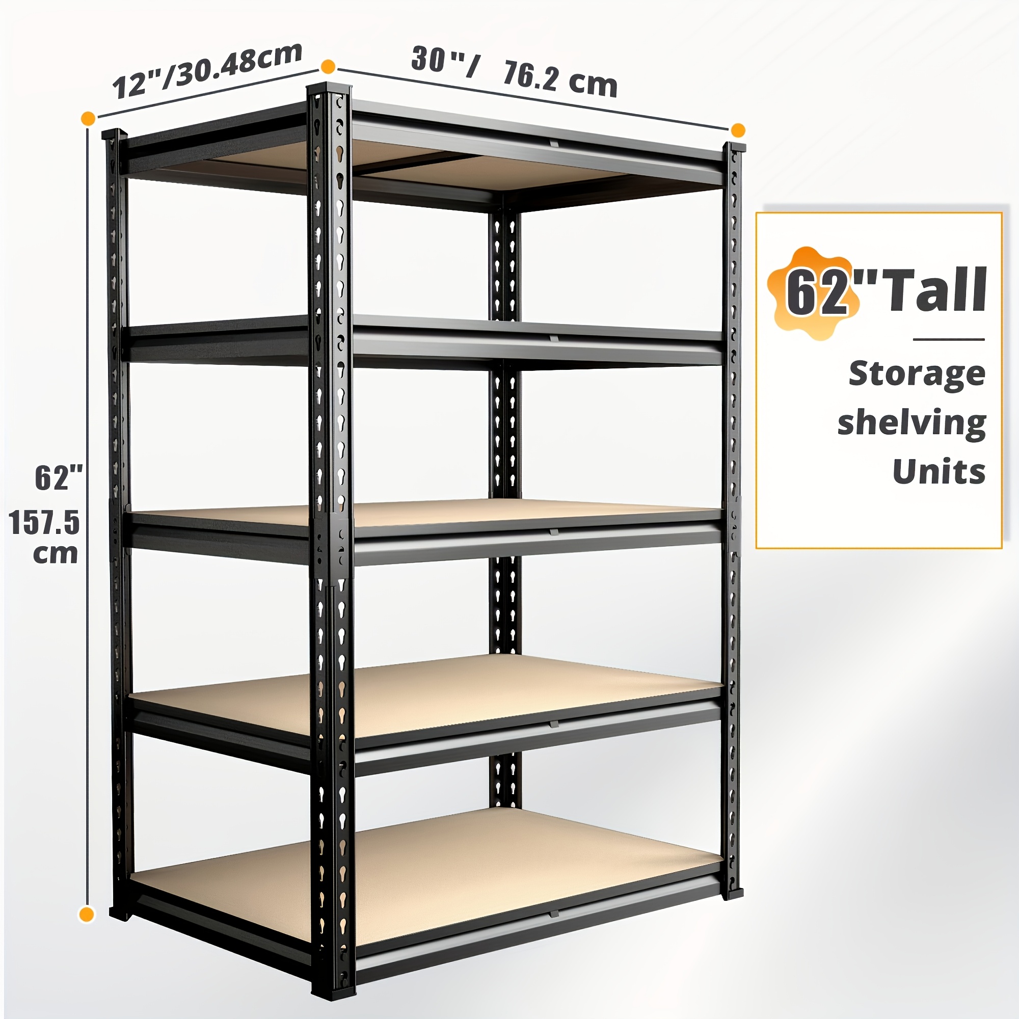 TEMU 2000lbs Storage Shelves 5 Tier Garage Shelving Heavy Duty, Adjustable Metal Shelving Unit, Garage Shelves For Basement, Warehouse, Pantry, 72.5"
