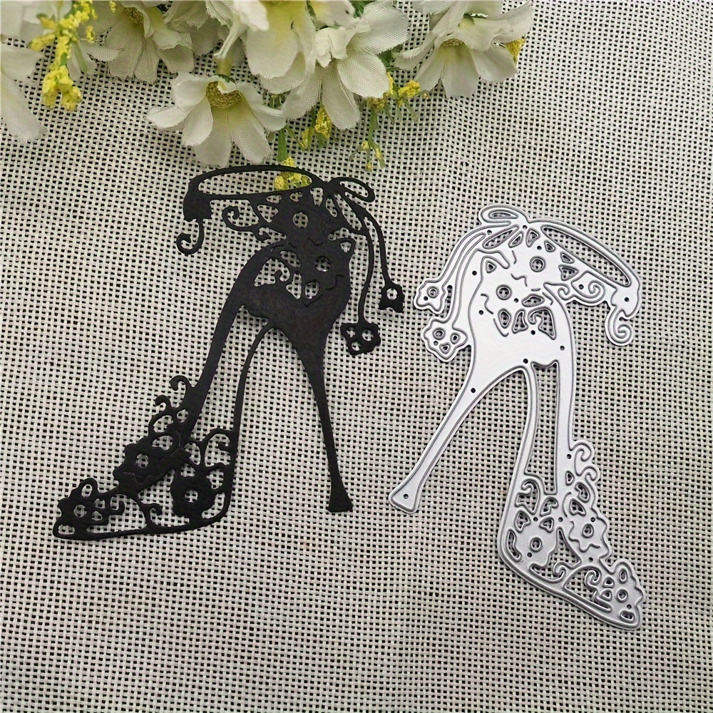 

Fantasy-themed High Heel & Floral Metal Cutting Dies For Scrapbooking, Card Making & Crafts - Silver Gray Step Up Your Crafting With Stylish Die Cuts