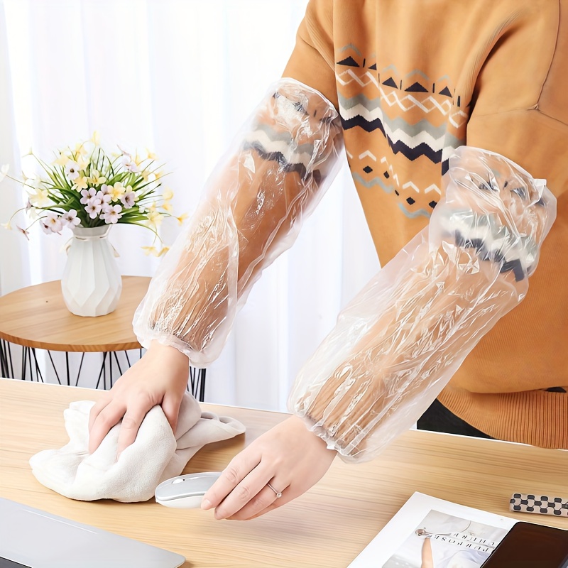 50pcs Disposable Arm Sleeves, Thickened Waterproof Elastic Cuffs, Suitable For Cooking, Cleaning, Outdoor And Painting, Individually Packaged Waterproof Arm Covers - Oil Stain Protection