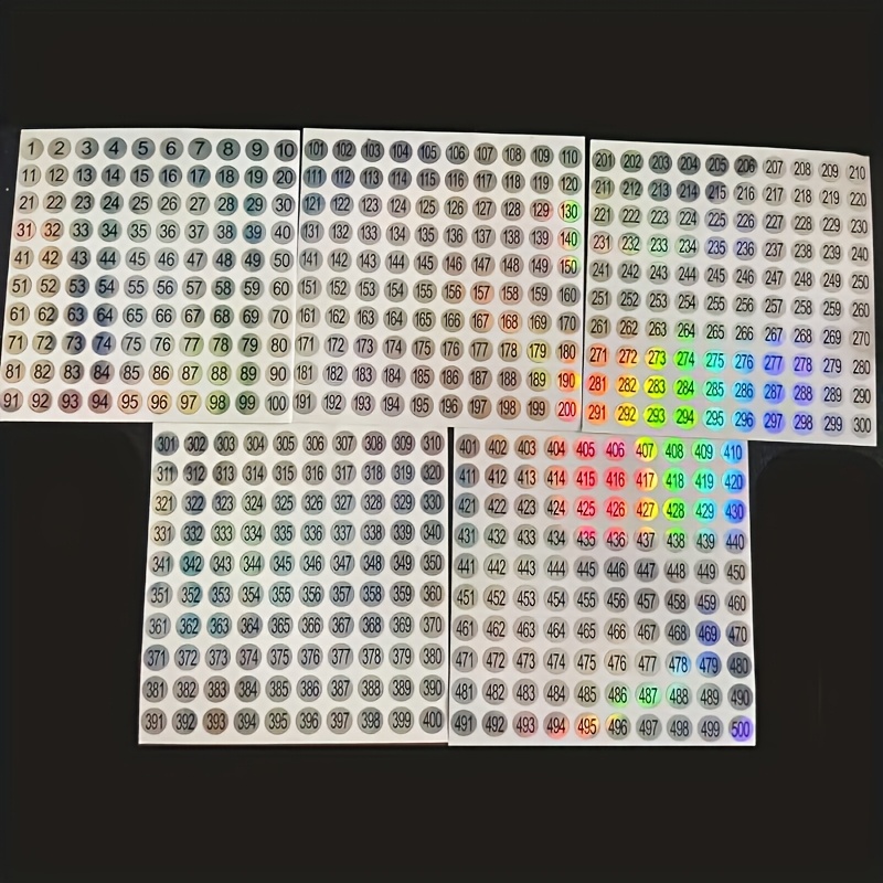 TEMU Set Of 5 Sheets (1-500) Of Laser Number Stickers For Marking For Nail Polish Colors, Ideal For Manicure Displays