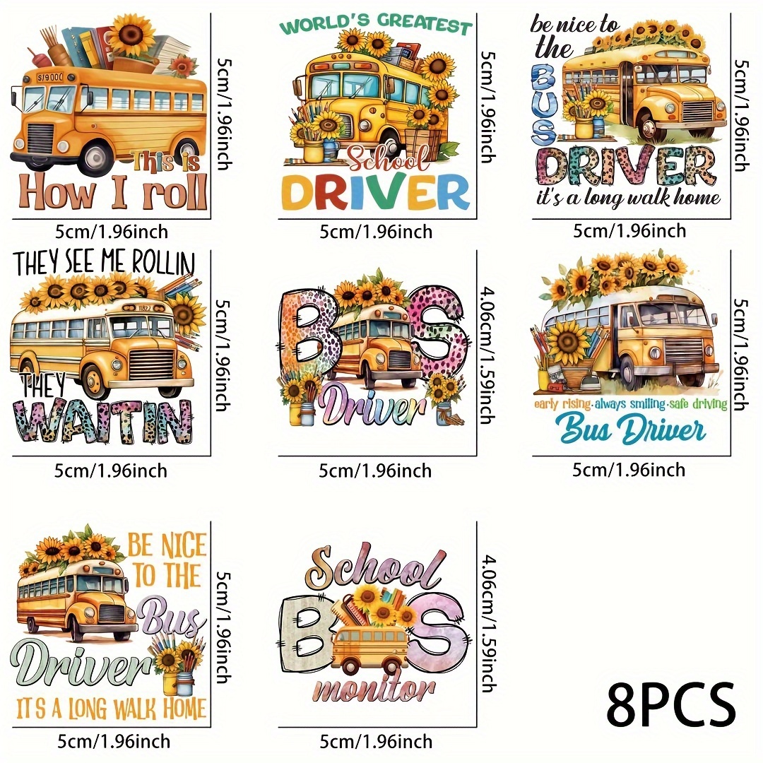 

8pcs Sunflower School Bus Pattern Uv Dtf Cup Stickers, Waterproof Sticker Pack For Decorating Mugs, Cups, Bottles, School Supplies, Etc, Arts Crafts, Diy Art Supplies