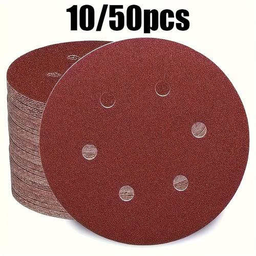 10 50pcs 150mm 6 inch 6 hole hook and loop sanding discs for random orbital