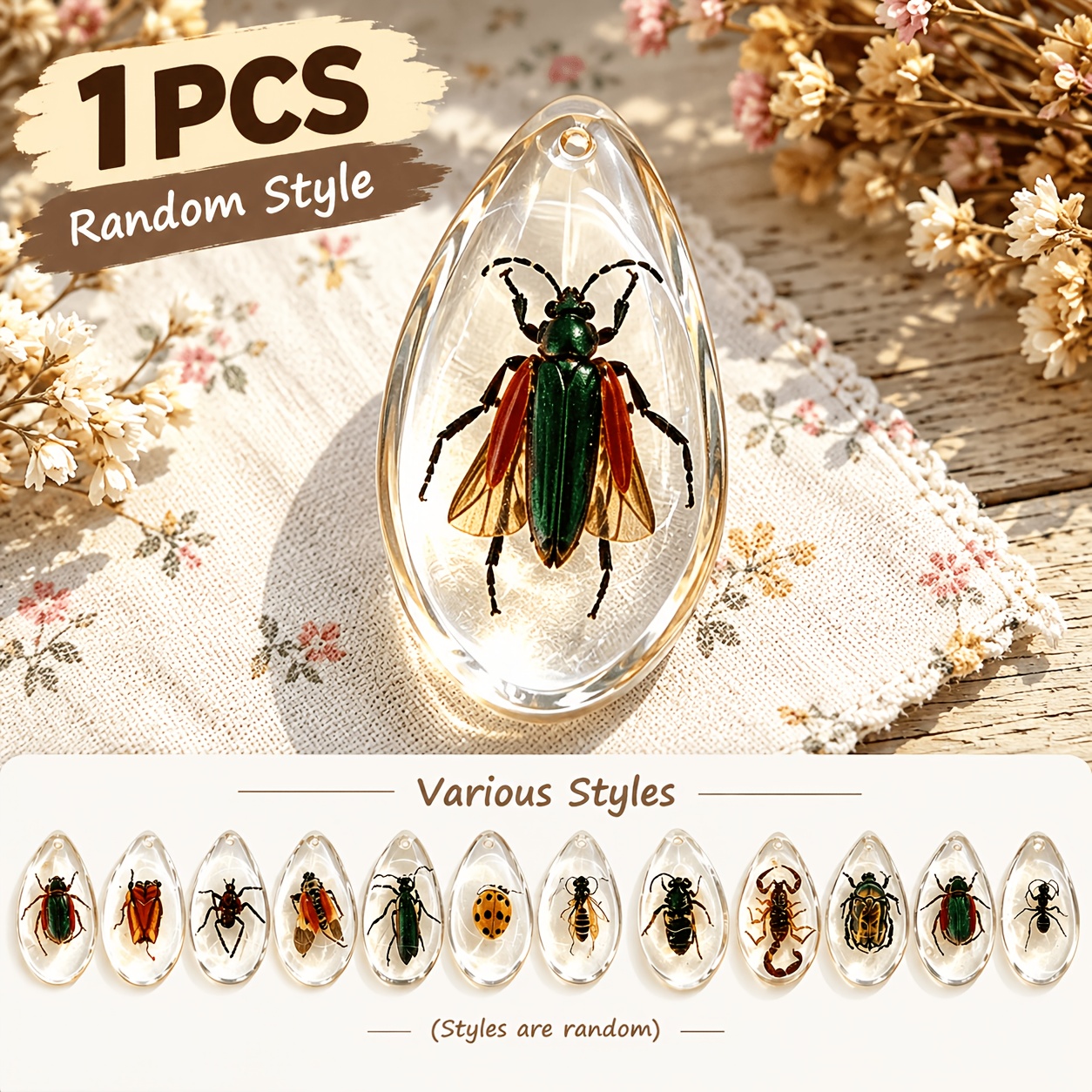 TEMU Random White Transparent Simulated Amber Piece, Insect Made Of Plastic, White And Transparent, With A Realistic And Delicate Form, Scientific