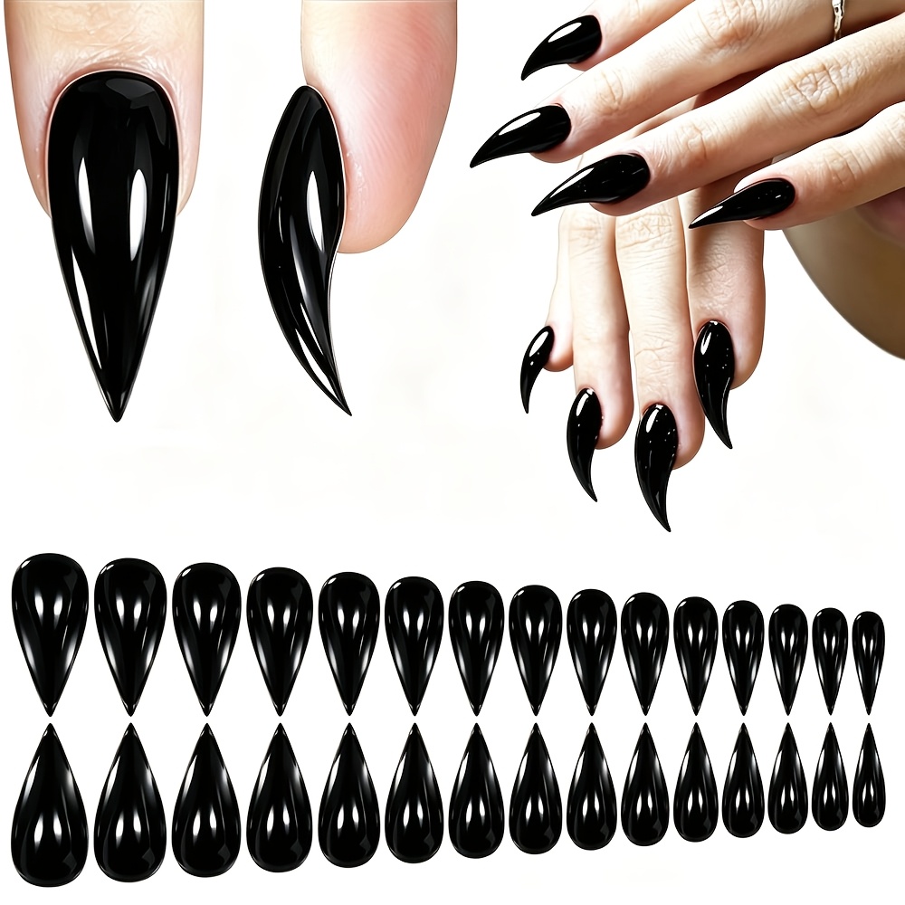TEMU 30pcs Eagle Hook Cat Paw Three-dimensional Thickened Full Nail Sheet False Nails, Black, Nail , Home Nail Diy, For Women's Irregular Nails
