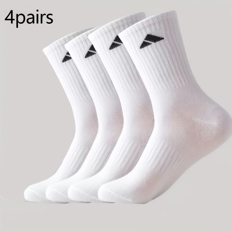 E-shop 4 Paar schwarze und weiße minimalistische Herren Sportsocken, lange Laufsocken mit figurbetonter Taille, klassische einfarbige geometrische