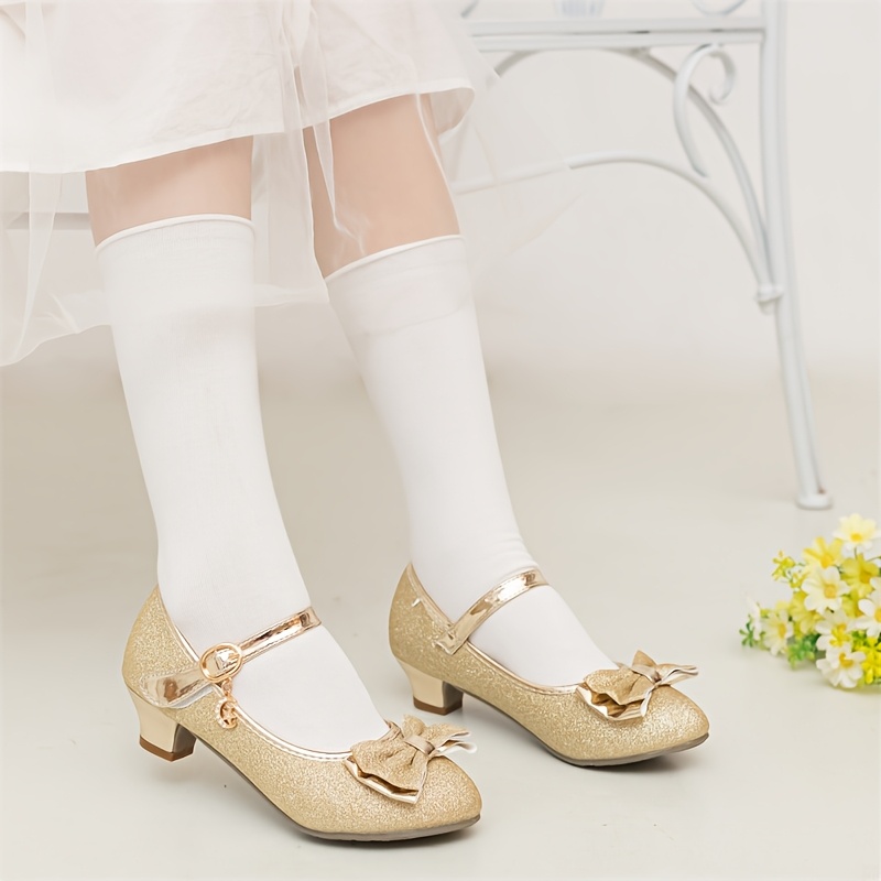 girls gold dress shoes Gold Leather Girl T-Bar Shoes main image 0