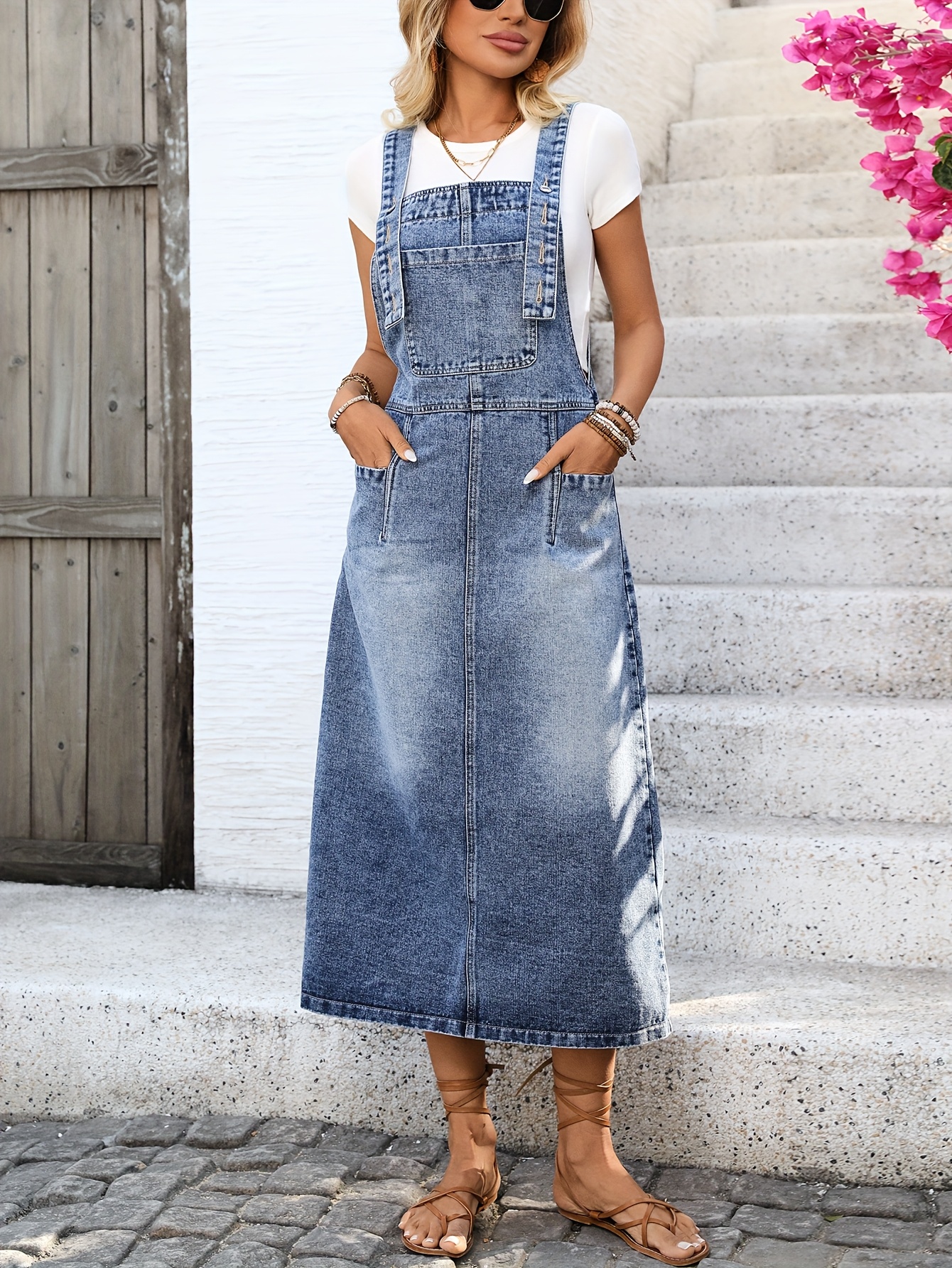 item picture long denim overalls dress for women high waisted loose cute skirt