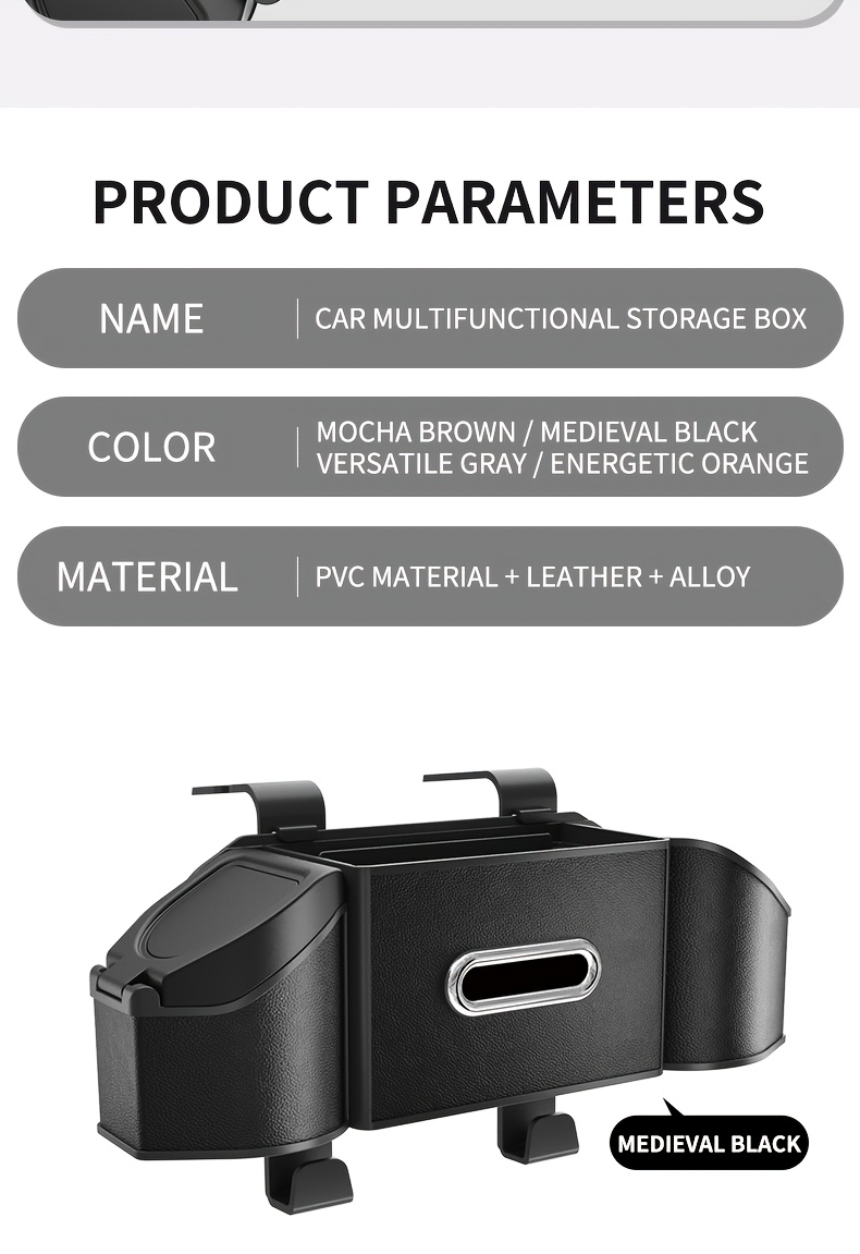 1pc waterproof abs car seat back organizer with cup holder multi functional vehicle storage box universal fit with trash can tissue box phone pocket for car seat back details 12