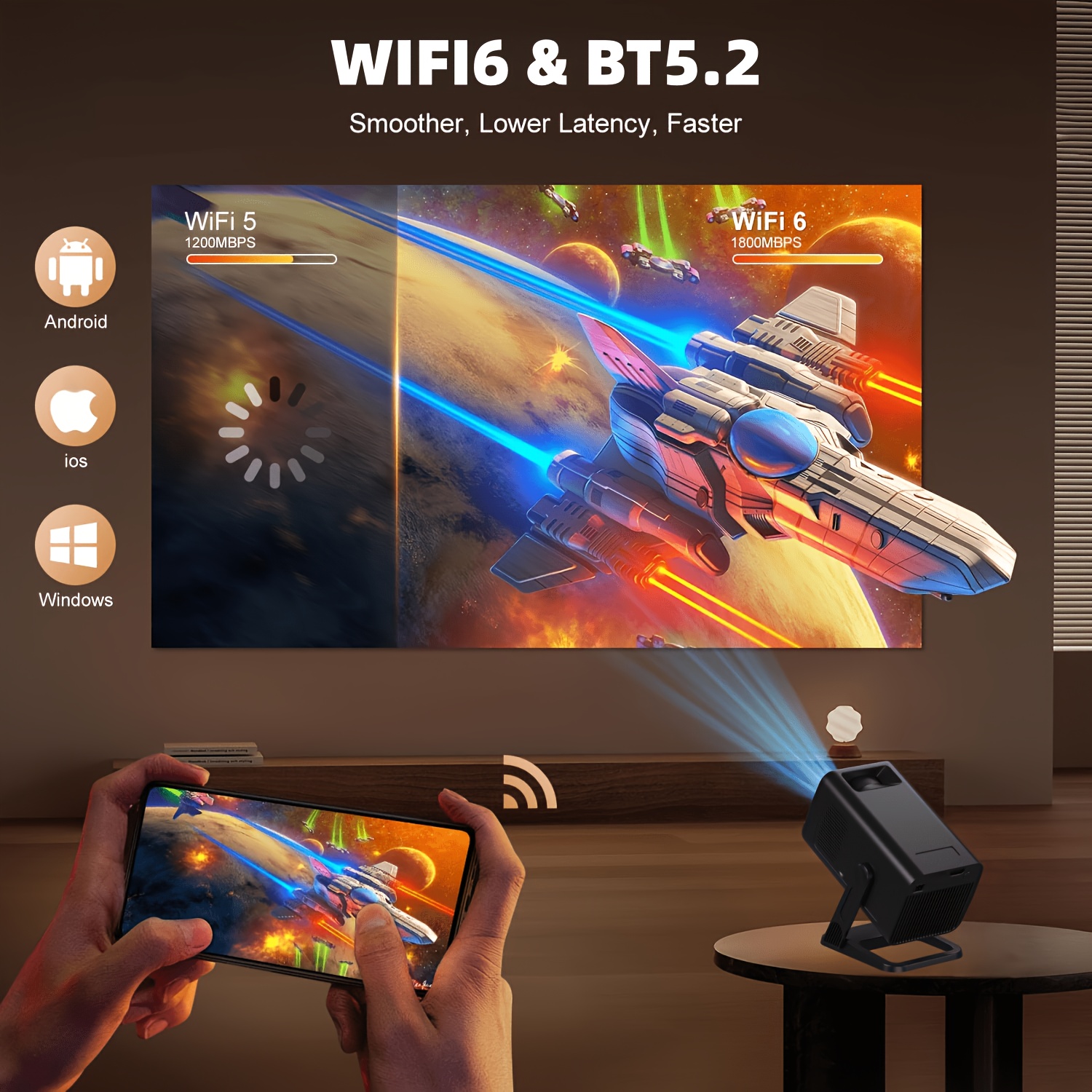 4K Support Projector with Wifi 6 and BT 5.2