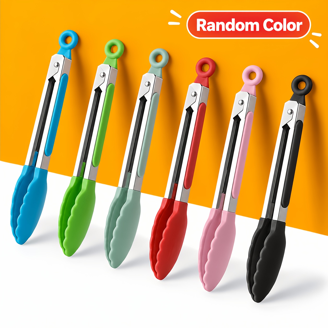TEMU Random Color Stainless Steel Cooking Tongs With Silicone Tip - 7-inch Small Tongs For Serving, Bbq, Salad Ice, Oven, Etc. - Ideal For Home