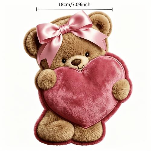 teddy bear iron on patches pink imitation yarn college style heart vinyl stickers suitable for shirts hoodies backpacks washable and durable holiday decorations carnival and valentines day transfer stickers