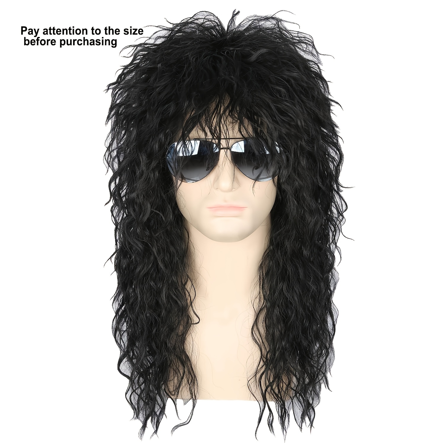 Topcosplay Men's 80s Black Mullet Wig - Punk Heavy Metal Rocker Hair Accessory For Pop Stage, 80s & 90s Cosplay
