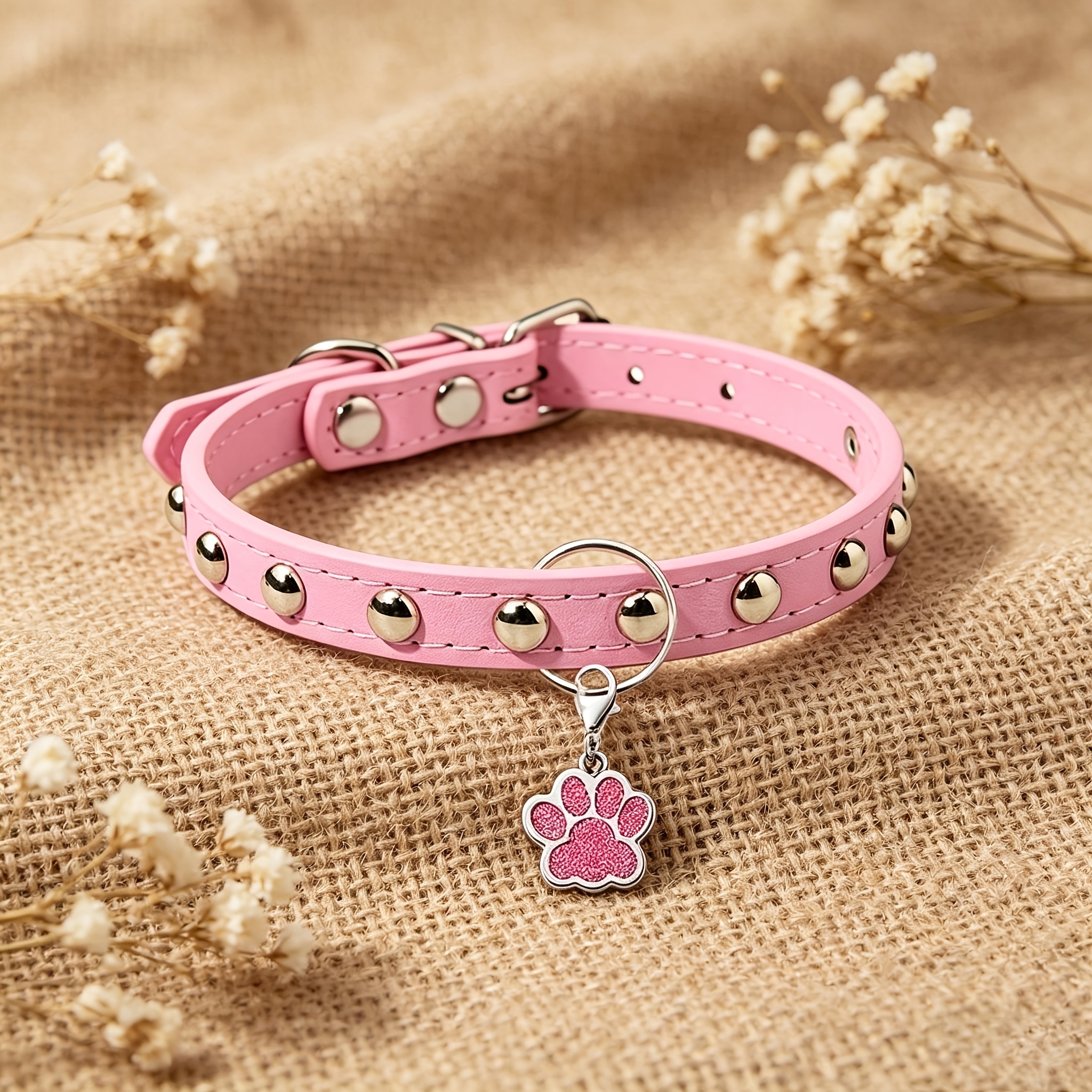 TEMU Personalized Pu Leather Collar Suitable For - Adjustable Anti-suffocation With Custom Name/phone/id Tags, Engravable Name Plate, Studded Dog