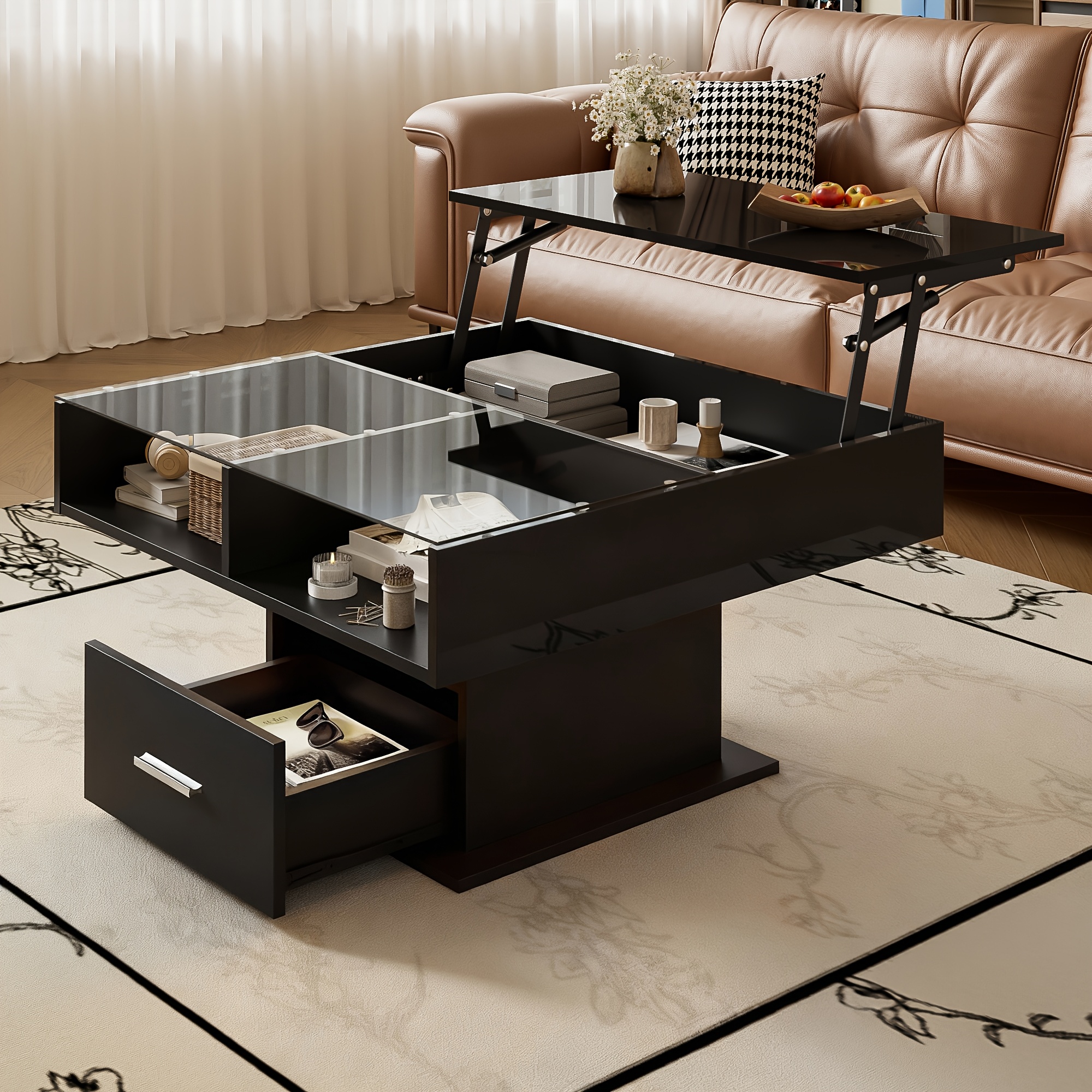 TEMU Versatile Coffee Table With Adjustable Height And Space, Suitable For Living Rooms, Offices And Small Apartments, In
