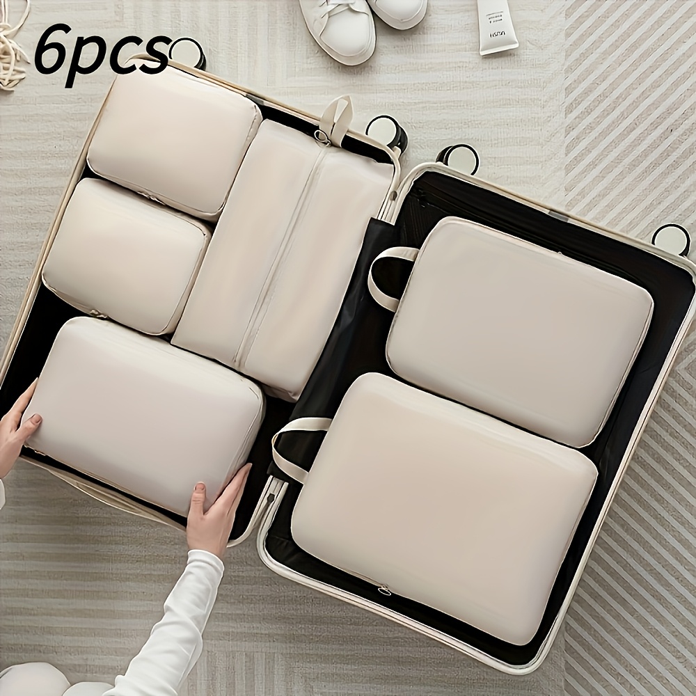 TEMU 6 pièces Cube de Compression - Fibre Polyester Durable, Organisateur de Voyage Léger pour Valise et Tri des Vêtements, 6 Sacs de Tailles