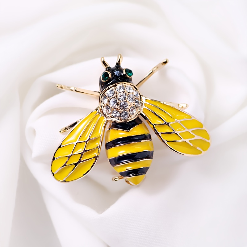 TEMU Broche Vintage Exquisito de Abeja de Esmalte con Diamantes de , Joyería de Lujo de Moda para Damas, Incrustado con Diamantes de Brillantes y