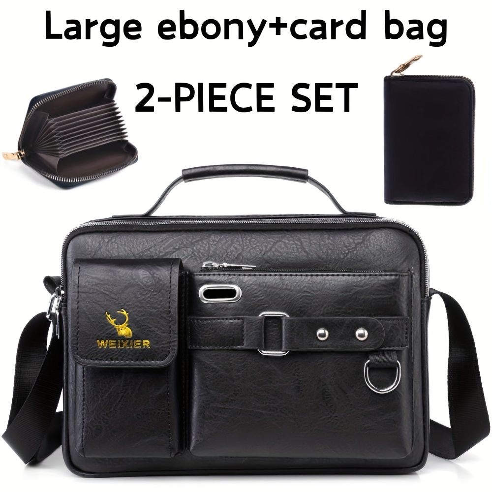 Weixier Men's Shoulder Bag Crossbody Bag Men's Business Satchel Crossbody Bag Handheld Single Shoulder Crossbody Bag For Boys Casual Bag Men's Bag 2pcs Set With Multi-card Slot Card Bag Wallet