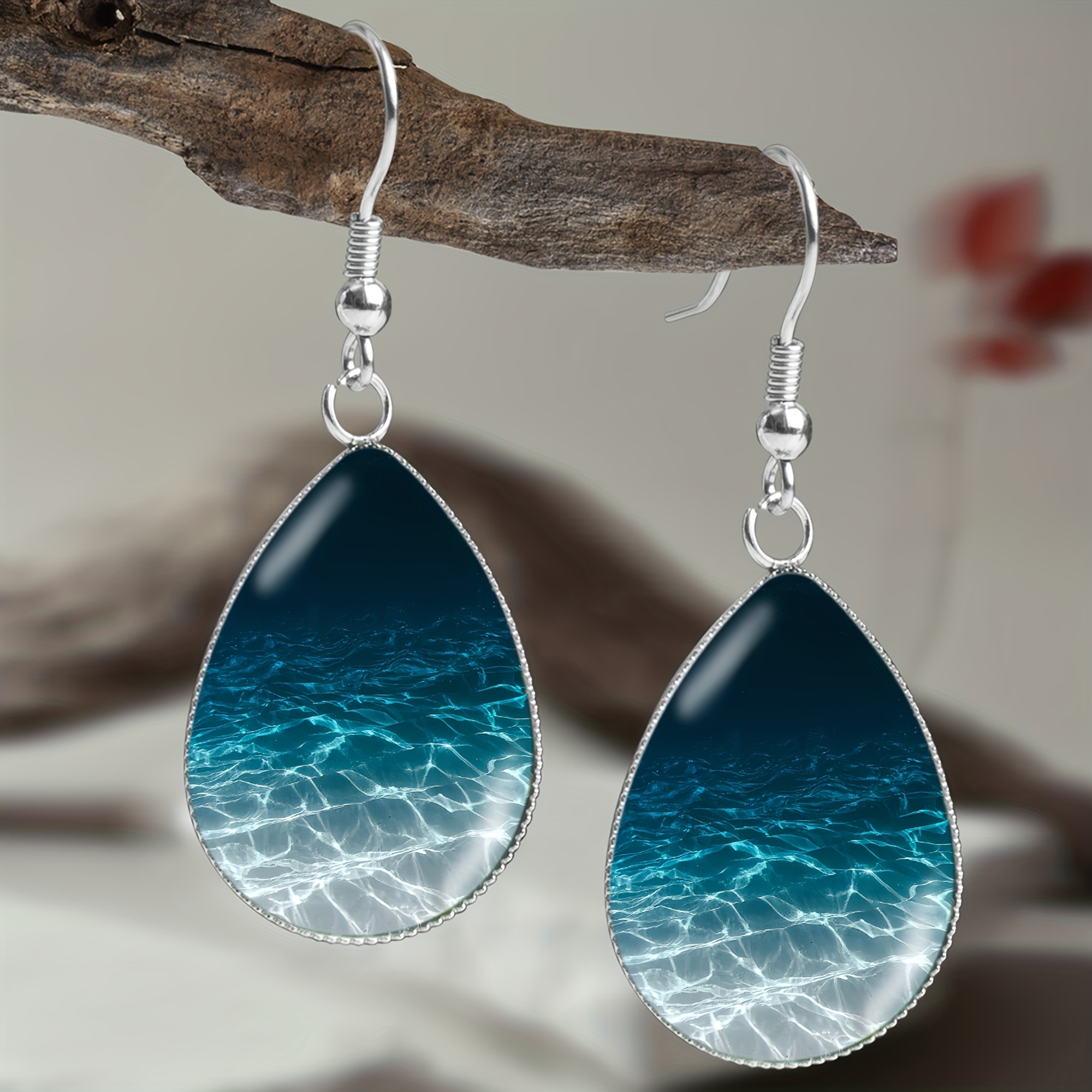 E-shop 1 Paar dunkelblaue See Wellenmuster 316 Edelstahl Ohrringe, eleganter und Stil Herren- und Damen Alltags- und Urlaubs-Schmuck Ohrringe