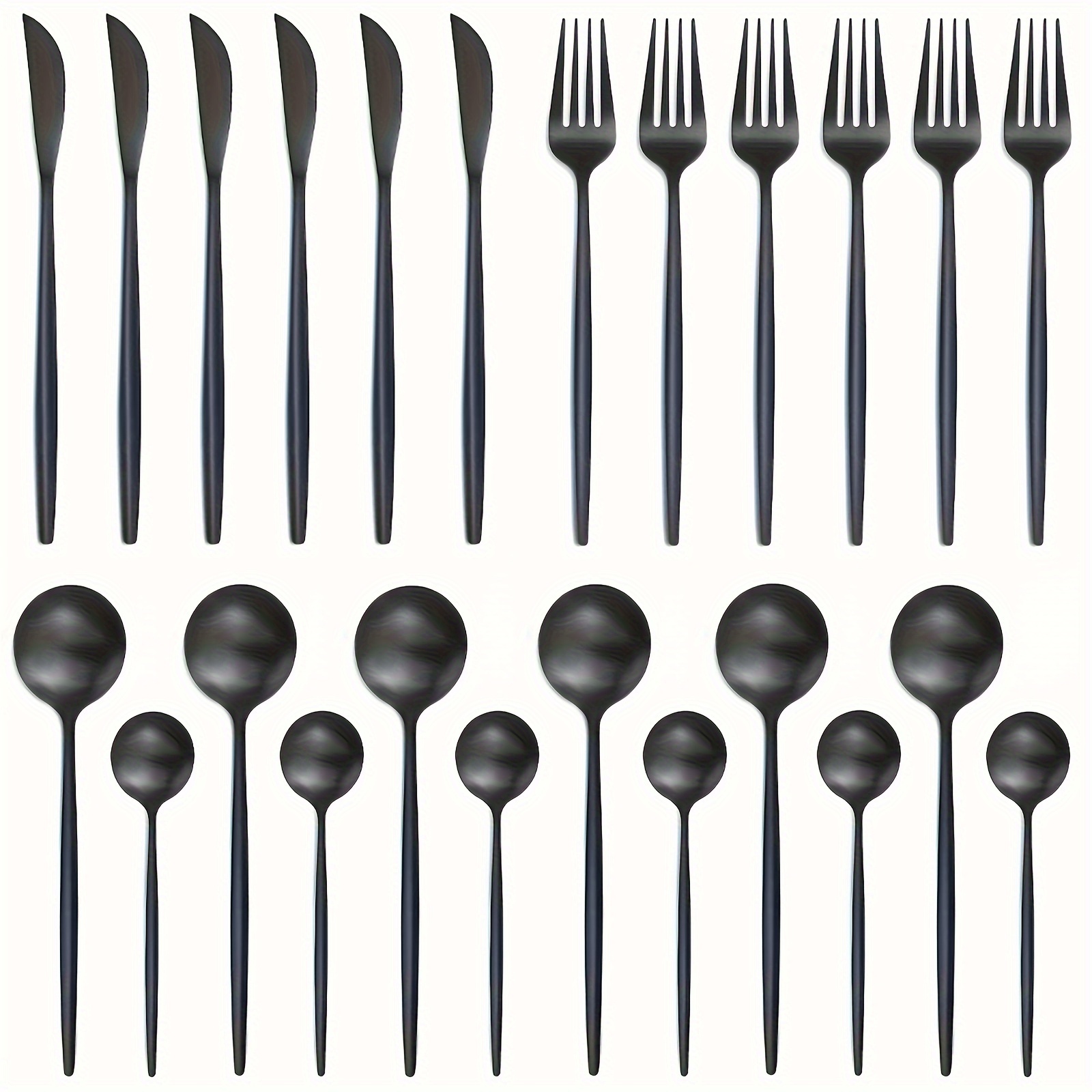 

24p/set Stainless Steel Tableware Knife, Fork, Spoon Set Black Tableware Material Comfortable Grip For Many People Suitable For Hotel Party Wedding Celebration Dishwasher Easy To Clean