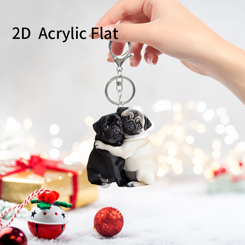 

1pc Cute Pug Acrylic Keychain - 2d Flat Charm For Keys, Bags & Christmas Tree Decor, Perfect Gift For Women, Girls & , Holiday Ornament, Gift Item | Charm | Charm