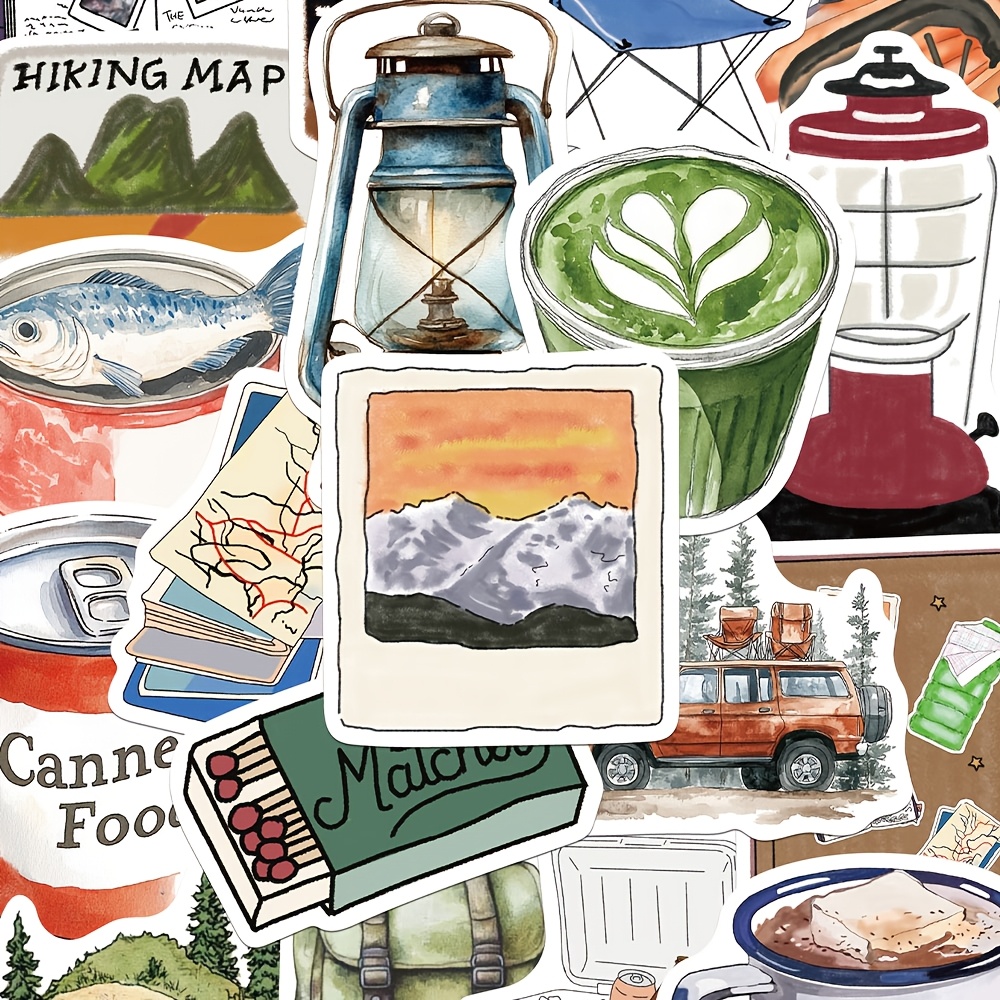 50pcs Retro Camping Stickers Fashion Personality Creative Trend Diy Fine Decorative Stickers Laptop Luggage Guitar Phone Case Popular Decals
