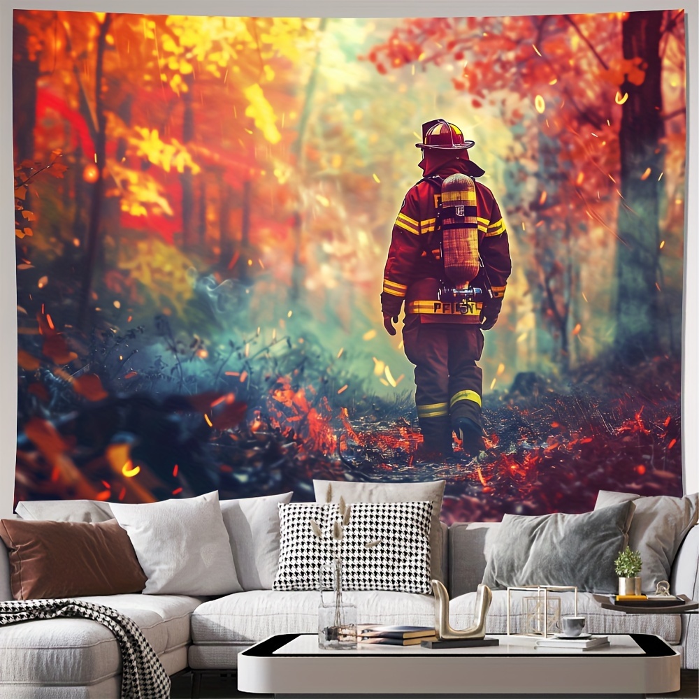 

Firefighter Woven Tapestry Wall Hanging, Polyester, No Electricity Needed, People Theme Decor For Living Room Bedroom Office, Includes Installation Kit