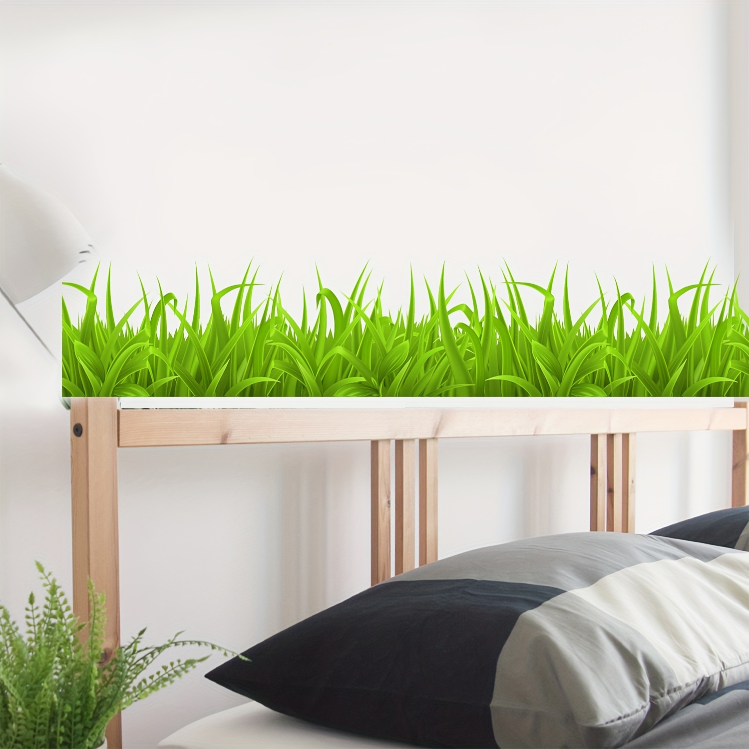 2pcs Self-adhesive Grass Decals For Sofa Background, Window & Wall Decor - Contemporary Pvc Leaf Pattern, , Multi-surface Installation, Toe Kick Line Decor