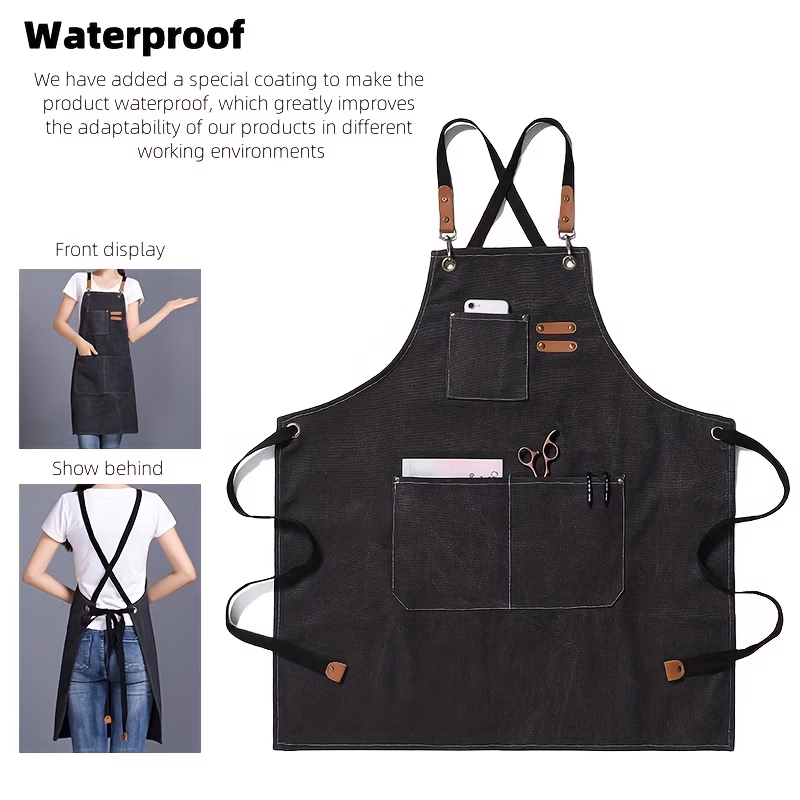 sturdy and waterproof canvas work aprons for men and women featuring adjustable cross straps essential kitchen aprons are perfect for heavy duty tasks in shops suitable for mechanics technicians carpenters Product details 8