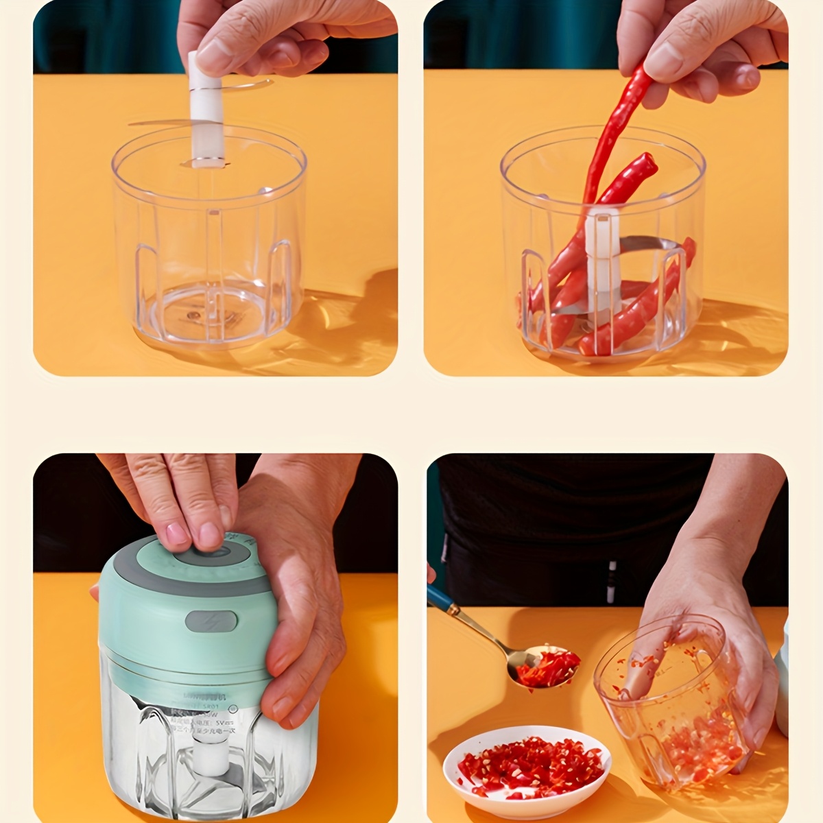 powerful electric garlic crusher vegetable chopper with usb   compact food processor for garlic ginger meat vegetables lightweight kitchen appliance with lithium battery easy clean blades ideal for home office small kitchens   meal prep commercial use garlic mincer culinary accessory   clear chopping container Product details 7