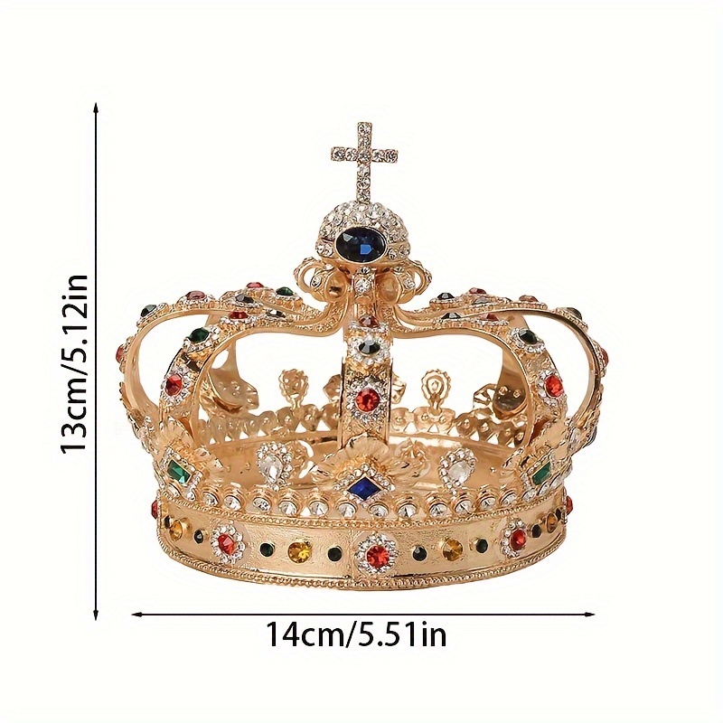 1pc elegant crown golden tone alloy with rhinestone accents classic vintage cosplay jewelry headdress unisex for men and women ideal for prom hair accessory decor details 4