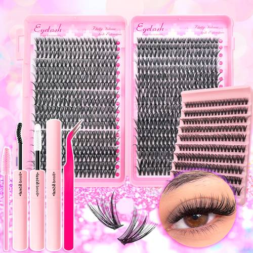 720 200pcs eyelash extension kit fluffy eyelash extension kit with lash and seal lash tweezers clusters lash extensions kit wispy individual lashes d lash extension 30d 40d 80d 100d mixed 9 16mm