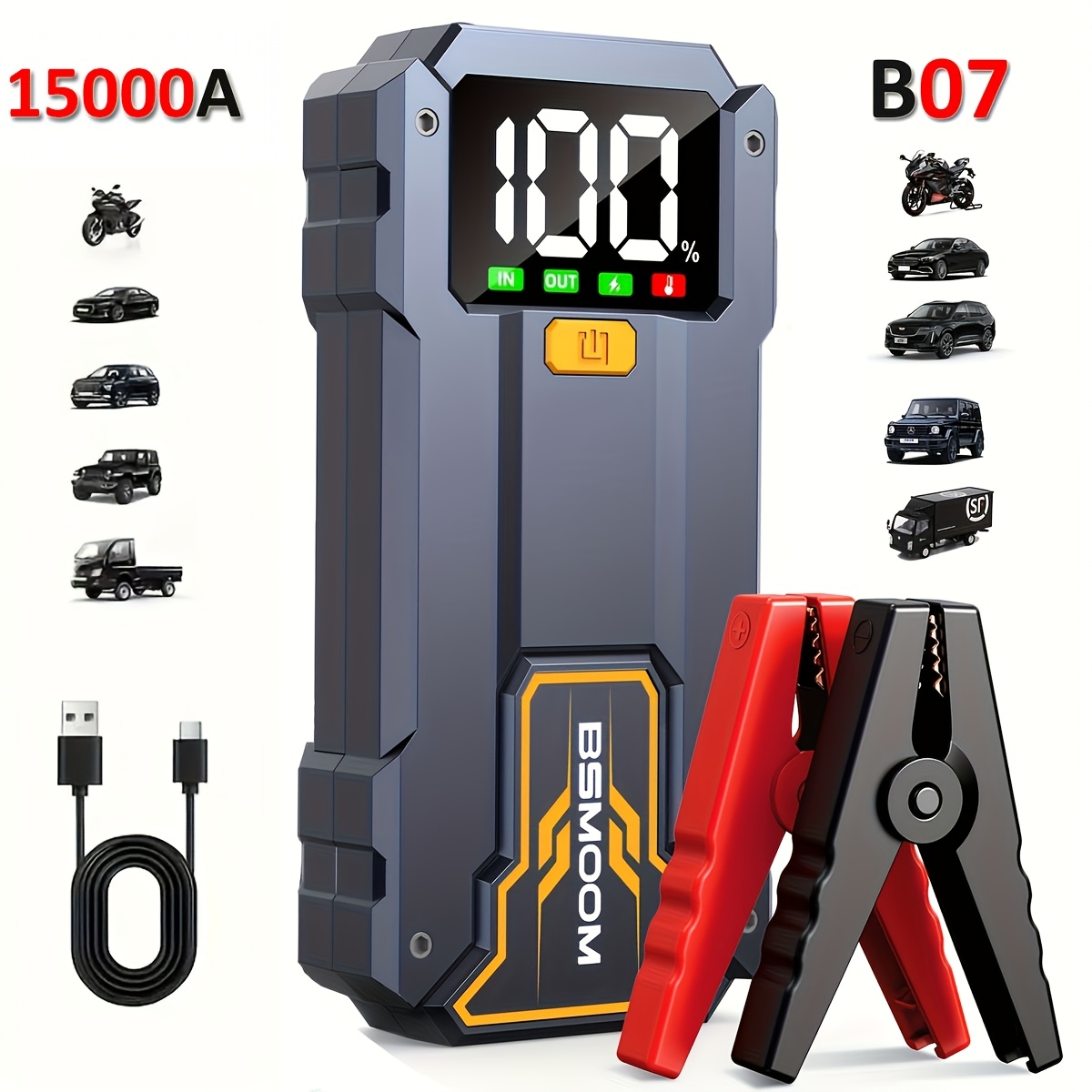 Image of 12v Car Jump Starter Auto Battery Power Bank, Jump Box With Led Light Lcd Screen (up To 10.0 Gas Or 8.0l Engine)